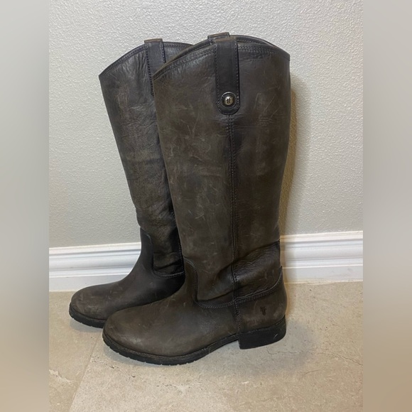 Frye Shoes - Frye Melissa Button Lug Tall Riding Boots, Grey Leather
